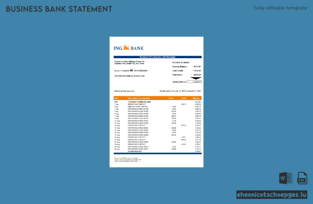 Beispiel eines Kontoauszugs eines italienischen ING-Firmenkontos (Word- und PDF-Datei)